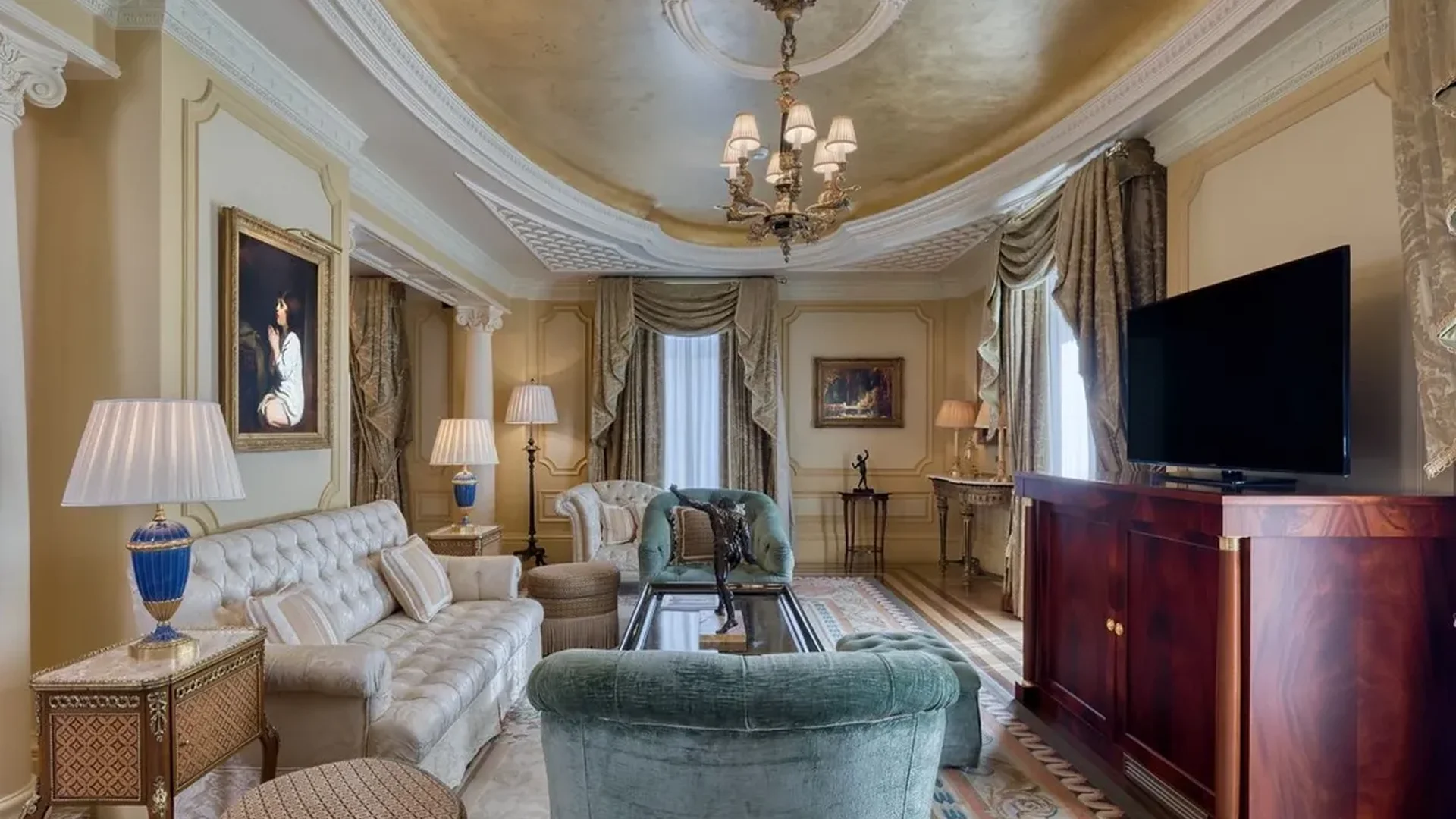 Hotel Grande Bretagne luxury suite interior in Athens with elegant decor and classic design.