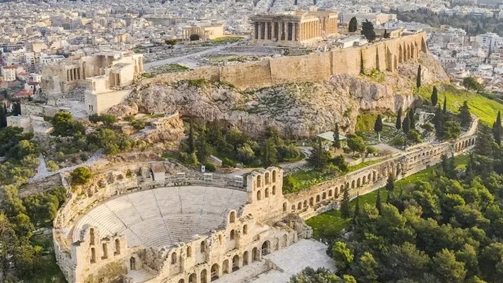 Ancient Acropolis ruins and theater in Athens, Greece.